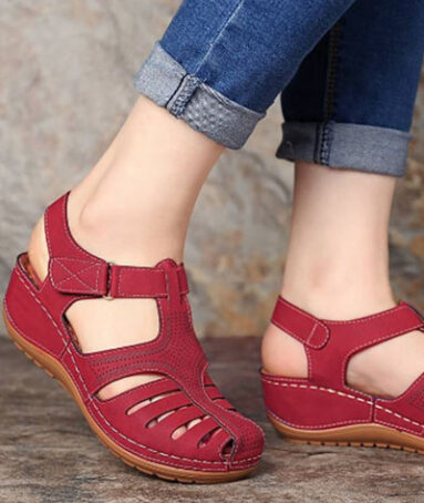 Roman Red Wedge Sandal For Women