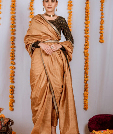 Gold Khaddi Silk Sari With Zigzag Gold